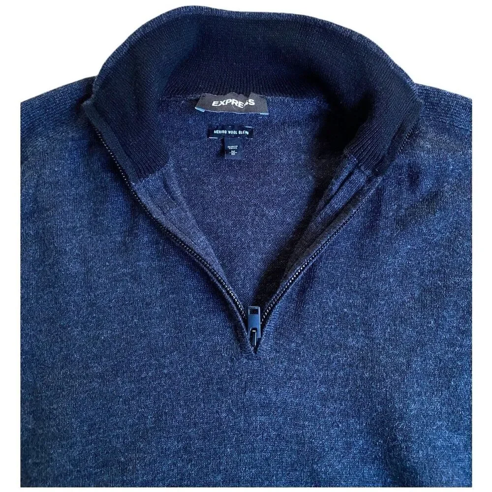 Express Merino Wool Quarter Zip Sweater M Charcoal Mock Neck Preppy Classic